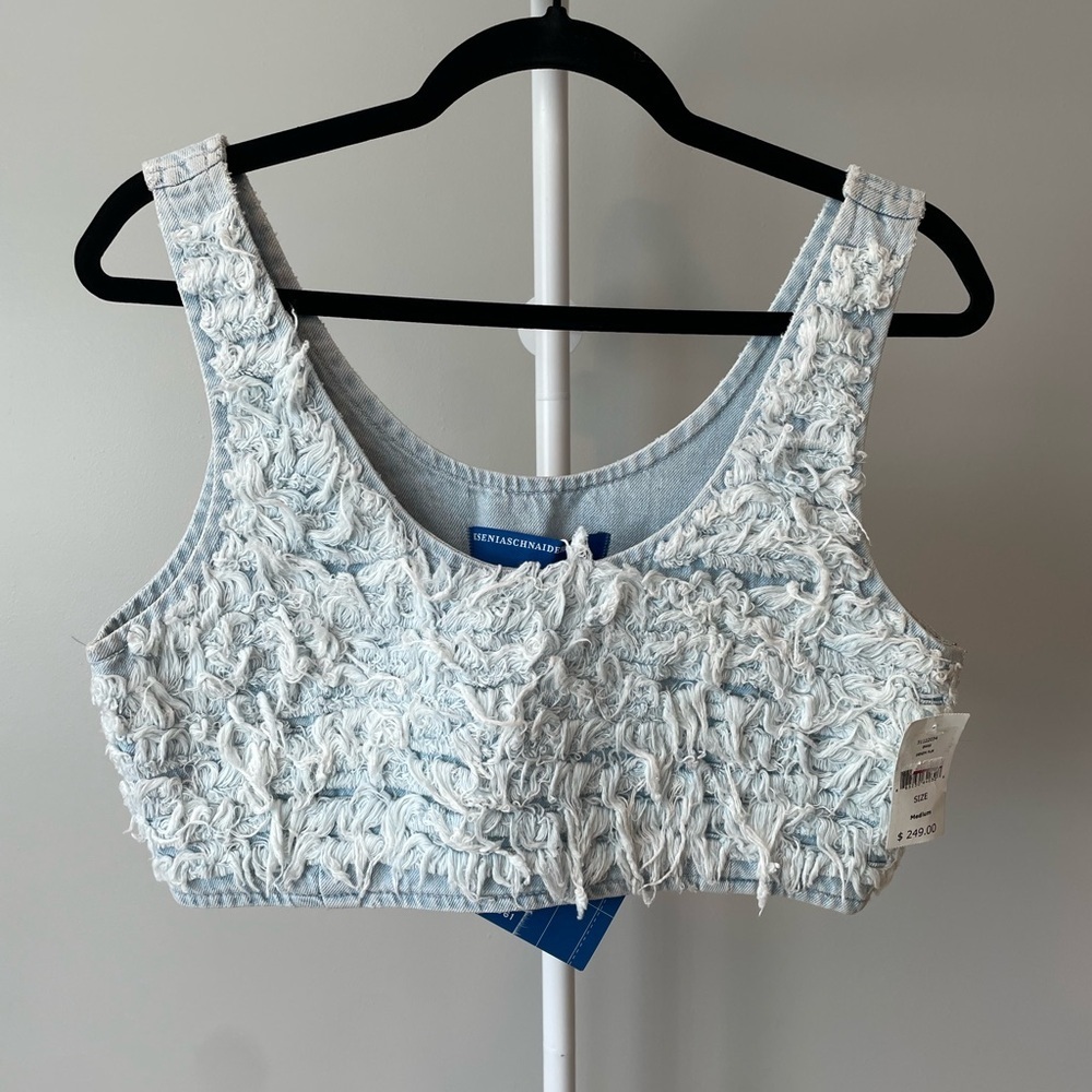 Blue Denim Textured Crop Top Medium